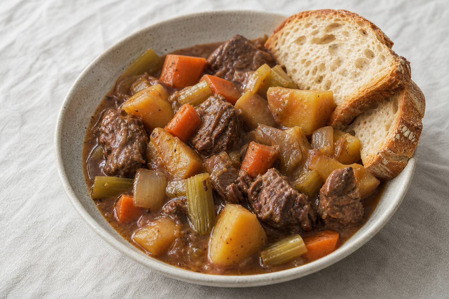 Classic Beef Stew with Crusty Baguette