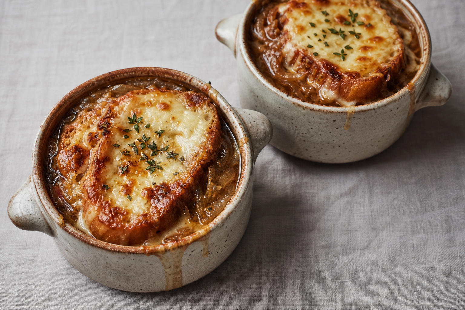 French Onion Soup with Melted Cheese Toasts