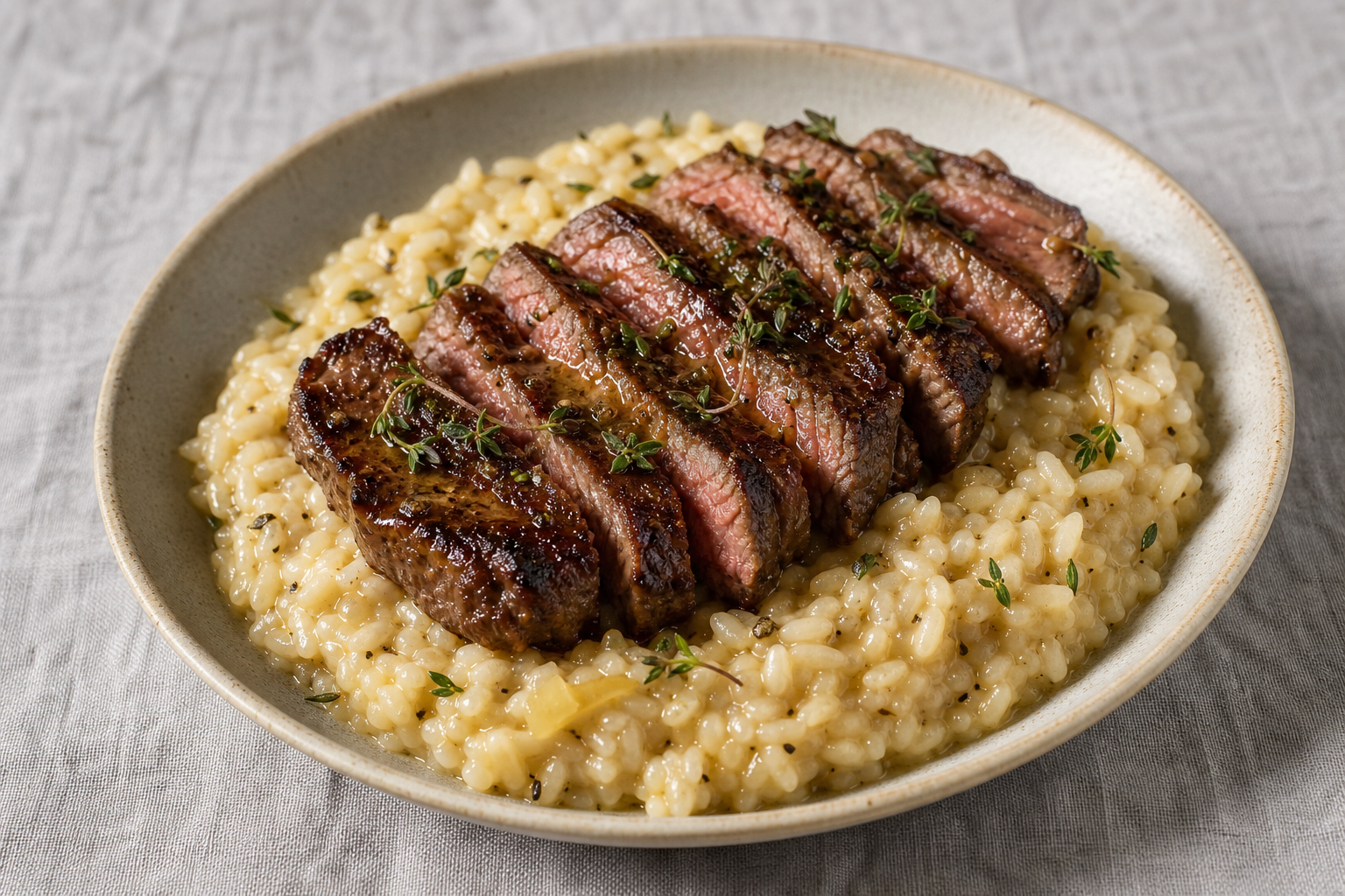 Seared Steak over Parmesan Risotto